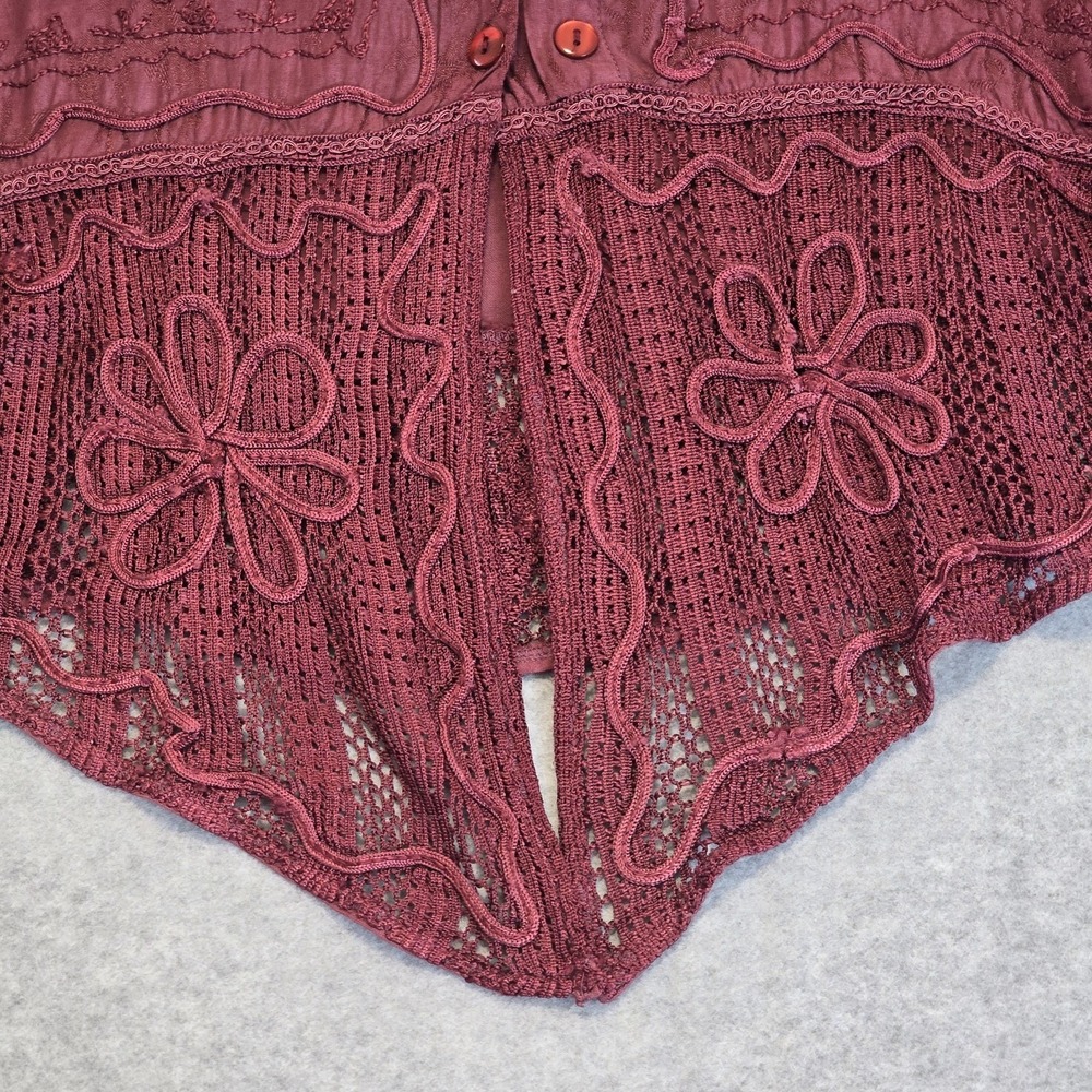 BFA Classics Blouse Womens MP Burgundy Boho Embroidered Crochet Fairy Whimsigoth - Picture 6 of 14